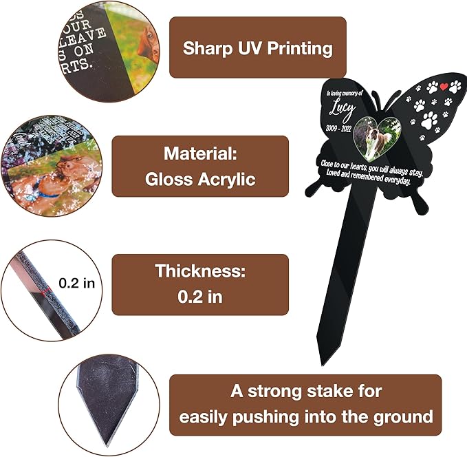 Personalized Pet Memorial Marker Memorial Pet Loss Sign Pet Plaque Garden Decor to Remember Your Dogs Custom Plaque Stake Grief Funeral in Loving Memory Animal Cross Sympathetic Pet Loss Gift