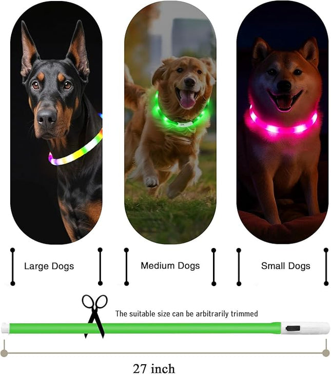Light Up Dog Collar, Rechargeable Glowing Dog Collar, Light Dog Collar for Night Walking with 1640 FT of Visibility - Brightest LED Dog Collar Light, 3 Flashing Modes, Keeps Your Pets Safe in The Dark