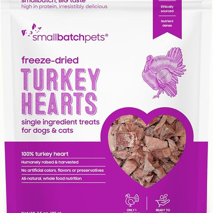 smallbatch Pets Premium Freeze-Dried Turkey Heart Treats for Dogs and Cats, 3.5 oz, Made and Sourced in The USA, Single Ingredient, Humanely Raise Meat, No Preservatives or Anything Artificial Ever