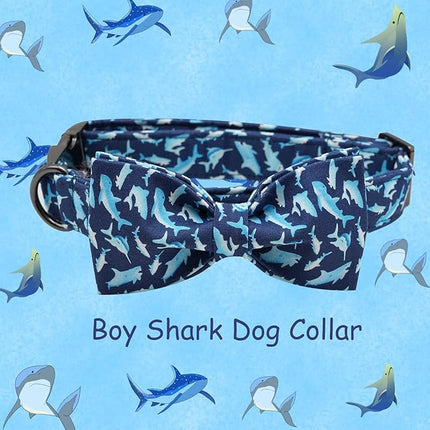 Elegant Little Tail Bowtie Dog Collar - Shark Print, Adjustable for Small Dogs