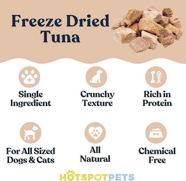 hotspot pets Freeze Dried Tuna Treats for Cats & Dogs - Made in USA, 1lb Value Bag, Single Ingredient, All Natural -Healthy, High Protein, Perfect for Training, Topper or Snack