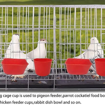 Cage Cups Birds Feeders Seed Bowl Chicken Feeding Watering Dish Rabbit Water Food Hanging Wire Cages Box 8oz Coop Cups for Pet Parrot Parakeet Gamefowl Poultry Pigeon (10PCS Red)