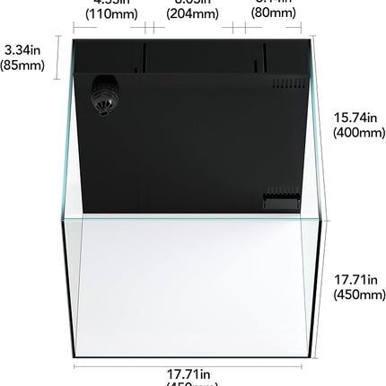 Landen 45P 15 Gallon Ultra Clear All Glass Rimless Low Iron Aquarium Tank with Rear Filtration Chamber(Return Pump Included)for Salt and Fresh Water.17.7''Wx17.7''Dx15.8''H in(45x45x40cm)6mm Thickness