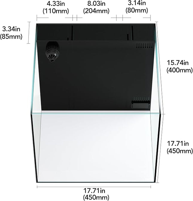 Landen 45P 15 Gallon Ultra Clear All Glass Rimless Low Iron Aquarium Tank with Rear Filtration Chamber(Return Pump Included)for Salt and Fresh Water.17.7''Wx17.7''Dx15.8''H in(45x45x40cm)6mm Thickness