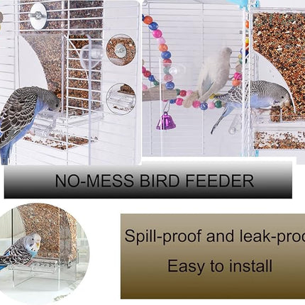 No Mess Bird Feeder,Bird Feeder for Cage,Automatic Acrylic Parakeet Feeder Cage Accessories for Small Birds Parrot Parakeets Canary Cockatiel Finch(Transparent)