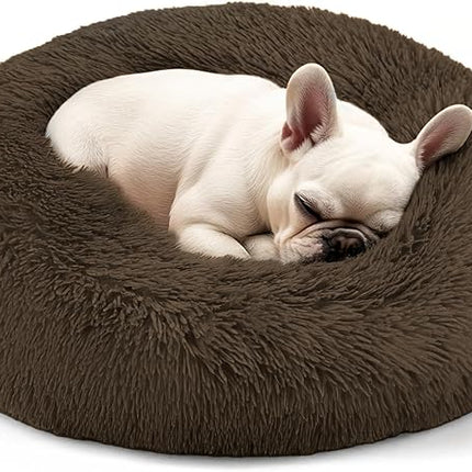 Hoewina Dog & Cat Bed, 20in Cat Beds for Indoor Cats, Calming Donut Bed for Puppy and Kitten, Washable Round Fluffy Pet Bed for Small Medium Dogs and Cats (Coffee)