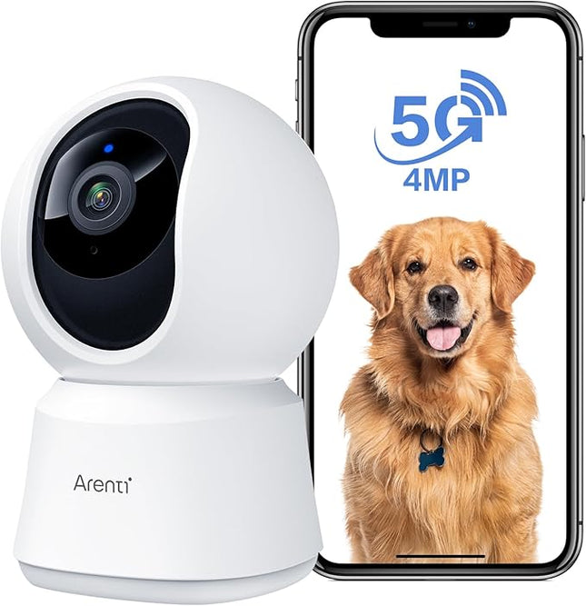 ARENTI 5G Indoor Security Camera, 4MP Pet Camera with Speaker for Dog/Cat, Baby Monitor with Phone App, Dual-Band WiFi, Auto Tracking, Super Night Vision, 2-Way Talk, Cloud & SD Card Storage(P2Q)