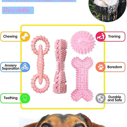 4 Pack Puppy Toys for 2-8 Months Pets Dog Chew Toy for Small Puppies Teething Toys for Cleaning Teeth Cute Pink Small Dog Toys Soft Durable Interactive Chew Toy Puppy Supplies Starter Kit (Pink)