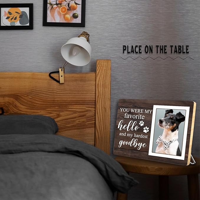 Pet Picture Frames Memorial Dog, Pet Memorial Frame for Dogs, Dog Memorial Gifts for Loss of Dog, In Loving Memory Gifts, Pet Loss Sympathy Gift for Pet Owner Pet Lover, Forever in Our Heart (Brown)