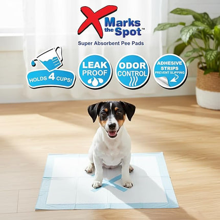 SPOT X Marks The Spot Puppy Training Pads – Extra Absorbent, Adhesive Strips, Pheromone-Enhanced Attractant for Potty Training, 22" x 22", 30-Pack