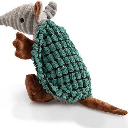 Hollypet Plush Dog Squeaky Toy Stuffed Armadillo Animal Pet Puppy Chew Toys with Clean Teeth for Small Medium Large All Breed Sizes Dogs, Deep Green,8 in