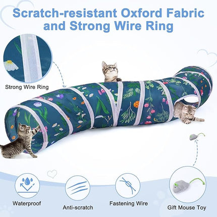 Glittme Cat Tunnel, Cat Tunnels for Indoor Cats, S-Shape Cats Cave with Cat Toys, Foldable Cat Tubes and Tunnels for Cats, Rabbit, Puppy, Guinea Pig