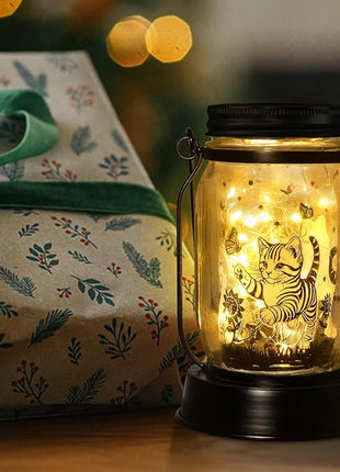 Cat Gifts Cat Solar Lanterns Cat Solar Lights Outdoor Cat Lover Gifts for Women Men Cat Lovers Gifts Hanging Cat Lanterns with Stake for Yard Lawn Garden Decor Waterproof Cat Butterfly Lantern Torches