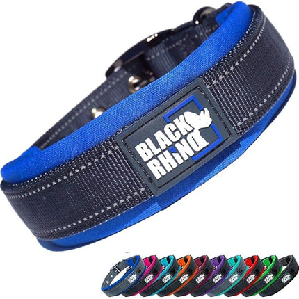 Black Rhino Dog Collars for Medium Dogs - Adjustable Reflective Heavy Duty Dog Collar with Ultra-Soft Neoprene Padding - Weatherproof, Durable, and Comfortable - Ideal for Active Dogs - Blue and Gray