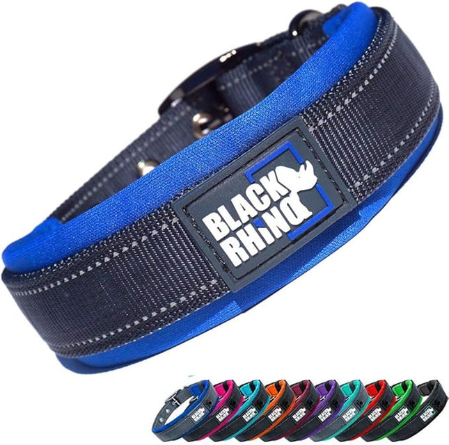 Black Rhino Dog Collars for Medium Dogs - Adjustable Reflective Heavy Duty Dog Collar with Ultra-Soft Neoprene Padding - Weatherproof, Durable, and Comfortable - Ideal for Active Dogs - Blue and Gray