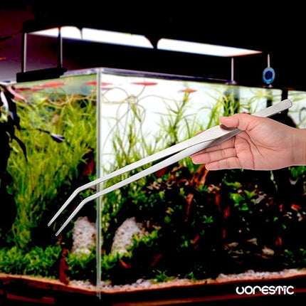 VORESTIC 2 Pcs 15 Inch Tweezers, Heavy Duty Reptile Feeding Tongs, Aquarium Tongs, Reptile Tweezers Feeding, Reptile Tongs, Straight and Curved Long Tweezers for Aquarium and Terrarium