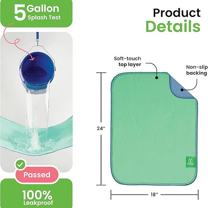 IMPROVIA® Washable Underpads, 18" x 24" (Pack of 4) - Heavy Absorbency Reusable Incontinence Pads for Kids, Adults, Elderly, and Pets - Waterproof Protective Pad for Bed, Couch, Sofa, Furniture, Floor