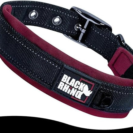 Black Rhino Dog Collars for Medium Dogs - Adjustable Reflective Heavy Duty Dog Collar with Ultra-Soft Neoprene Padding - Weatherproof, Durable, and Comfortable for Active Dogs - Burgundy and Black