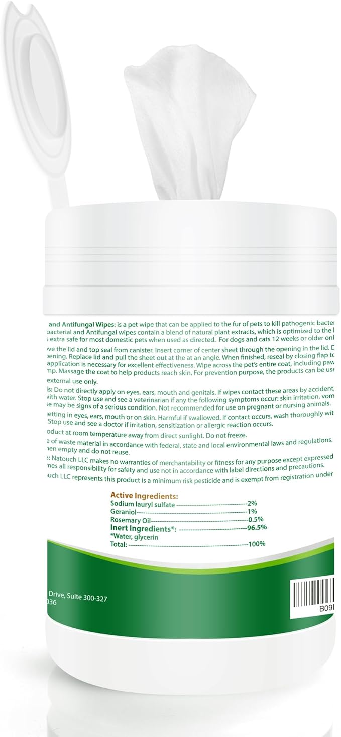 Antifungal and Antibacterial Wipes for Dogs & Cats, Dog Yeast Infection Treatment Wipes, All Natural Grooming Wipes for Cleaning, Help with Hot Spots, Ringworm, and Skin Infections, 160 Count