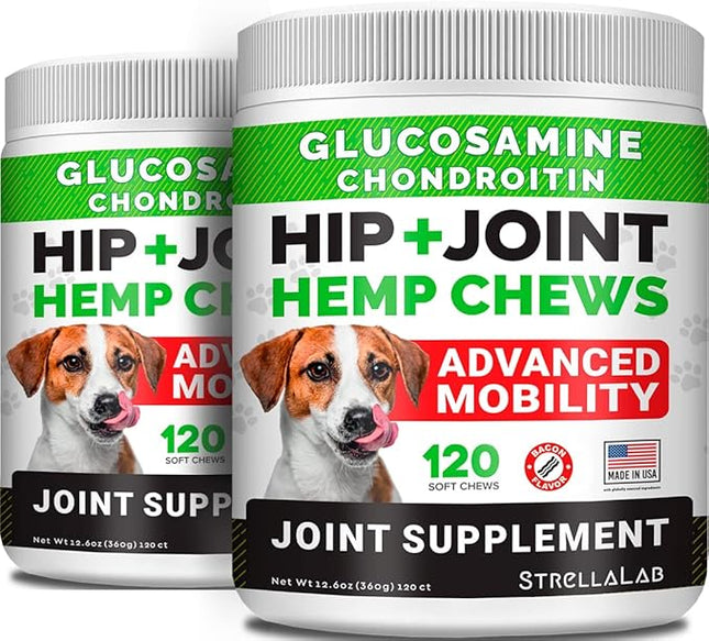 Large Breed Hemp + Glucosamine Dog Joint Supplement - Hemp Chews for Dogs Hip Joint Pain Relief - Omega 3, Chondroitin, MSM - Advanced Mobility Hemp Oil Treats for Large Dogs - Made in USA - 240 Ct