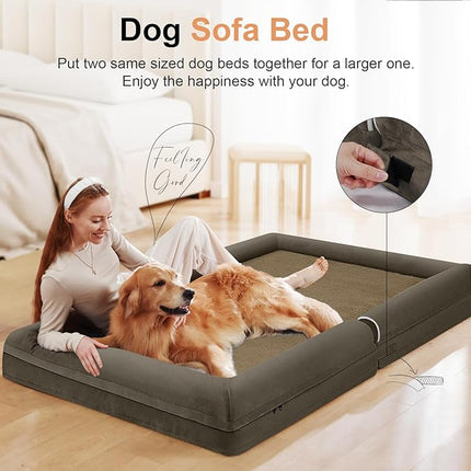 Large Dog Bed Orthopedic Washable: Beds Bolster XL Bed Big XLarge Dogs Memory Foam Sofa Couch Waterproof Removable Cover - Brown