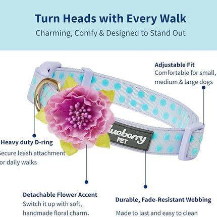 Blueberry Pet Adjustable Flocking Dog Collar with Artificial Silk Flower - Polka Dot in Pastel Purple, Large, Neck 18"-26"