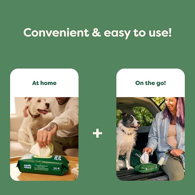 Earth Rated Pet Wipes for Dogs and Cats, Hypoallergenic, 3-in-1 Cleaning, Deodorizing and Hydrating, for Grooming Paws, Body and Butt, New White Tea and Basil Scent, 400 Count