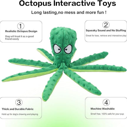 Dog Squeaky Toys Octopus - No Stuffing Crinkle Plush Toys for Puppy Teething, Durable Interactive Chew Toys for Small, Medium and Large Dogs Training and Reduce Boredom, 2 Pack