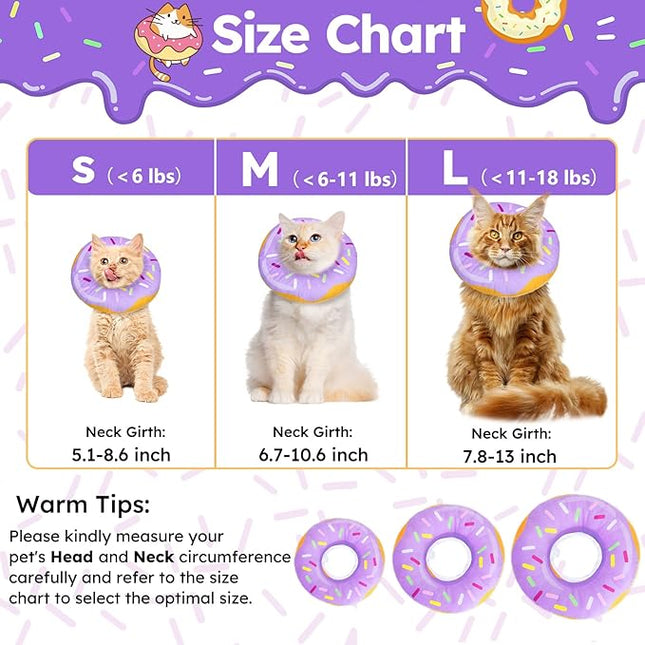 Cat Cone Collar Soft, Cat Recovery Collar for Wound Healing Cute Donut Adjustable Kittens Cones to Stop Licking Comfortable Lightweight Neck Elizabethan Collars for Cats Kittens After Surgery