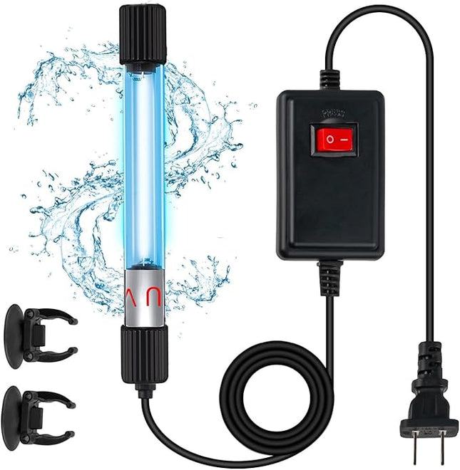 Aquarium UVC Clean Light Algae Clear Green Bloom Clean Fish Tank UVC Water Clean Lamp for Sump Pond Filter Tank (7W Without Timer)