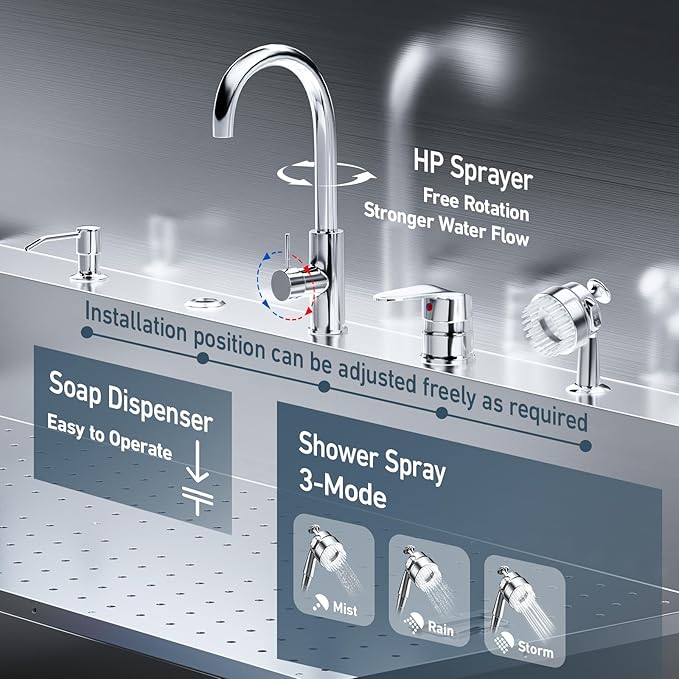 Dog Washing Station,56" Professional Stainless Steel Dog Bathing Station for Large Dog Height Adjustable Dog Wash Station for Home Dog Grooming Tub with Drawer, Floor Grate & Fauct (L-Ramp)