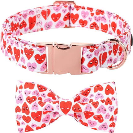 Lionet Paws Valentine's Dog Collar, Cute Pink Heart Dog Collar for Large Dogs, Adjustable Cotton Love Pet Collars for Medium Large Dogs
