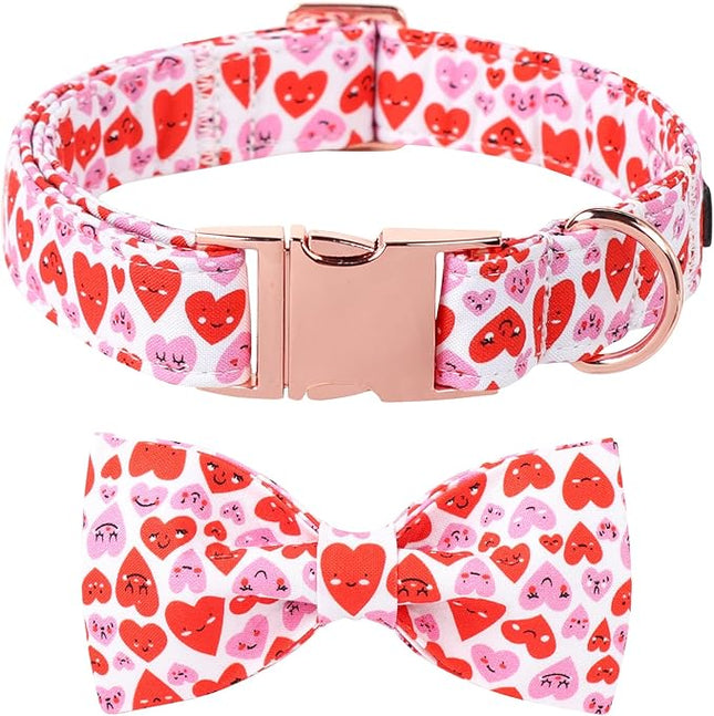 Lionet Paws Valentine's Dog Collar, Cute Pink Heart Dog Collar for Large Dogs, Adjustable Cotton Love Pet Collars for Large Dogs