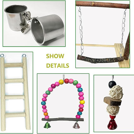 Bird Playground Parrot Playstand Parakeet Gym Playpen Cockatiel Play Stand Wood Perch Exercise Activity Center Ladders Feeder Cups Cage Accessories Swing Chew Toys for Cockatoo Budgie Lovebird Finch