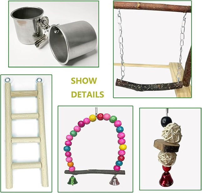 Bird Playground Parrot Playstand Parakeet Gym Playpen Cockatiel Play Stand Wood Perch Exercise Activity Center Ladders Feeder Cups Cage Accessories Swing Chew Toys for Cockatoo Budgie Lovebird Finch