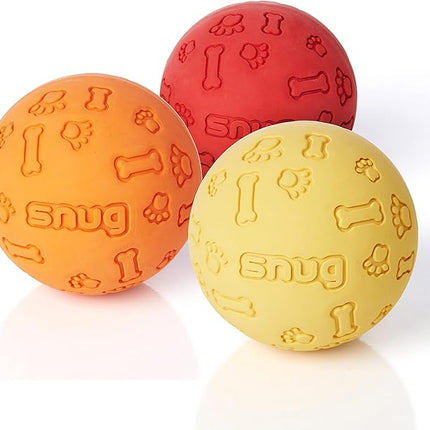 Snug Rubber Dog Balls for Small and Medium Dogs - Tennis Ball Size - Virtually Indestructible (3 Pack - Hot)
