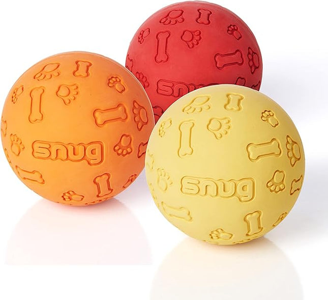Snug Rubber Dog Balls for Small and Medium Dogs - Tennis Ball Size - Virtually Indestructible (3 Pack - Hot)