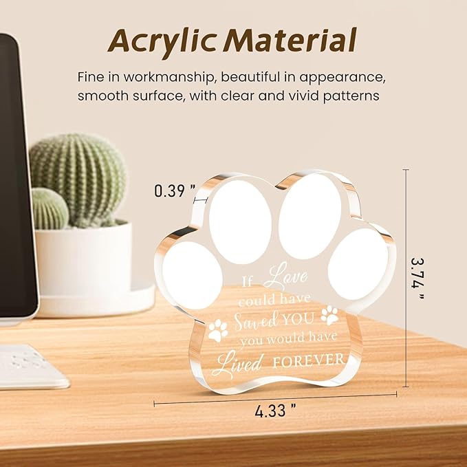 Cynlsum Pet Memorial Ornament Remembrance Gifts: Loss of Dog Cat Sympathy Gift Crystal Cute Paw Shape Decor Ornament for Dogs Puppy Keepsake