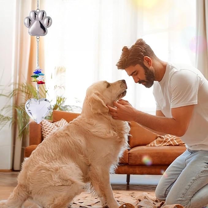 Pet Memorial Gifts for Dogs Cat: Loss of Dog Sympathy Gift- Rainbow Bridge Heart Shape Crystal Suncatcher, Pet Remembrance Ornament in Memory of Puppy, Thoughtful Passing Away Sympathy Keepsake