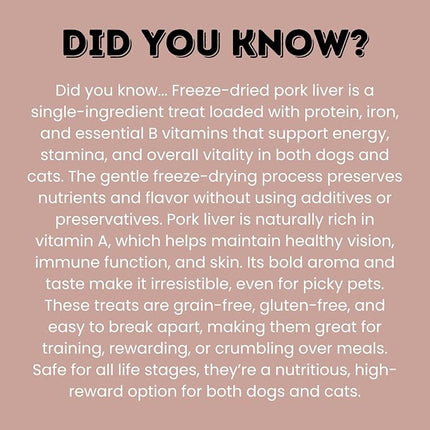 hotspot pets Freeze Dried Pork Liver Treats for Cats & Dogs - Made in USA (1 Pound Value Bag) Single Ingredient, High Protein, All Natural, Grain-Free - Perfect for Training, Topper or Snack