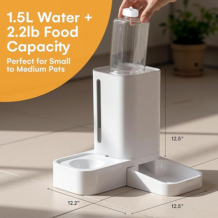 Automatic Feeder for Dogs and Cats - Gravity Feeder Bowl - Pet Water Dispenser -12.5 x 12.5 x 12.2 inches - Self-Feeding Food Dispenser for Small to Large Pets - Dry Food Station