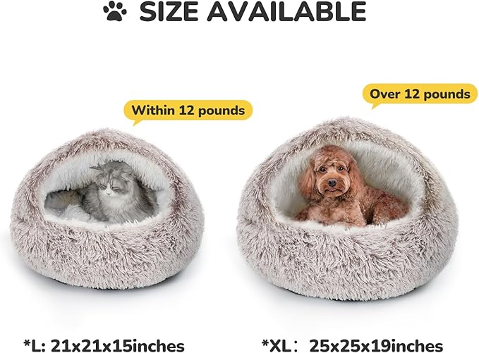 CATISM Cat Bed, Plush Hooded Cat Beds for Indoor Cats, Self Warming Cats Beds Cave, Cozy Pod for Indoor Kitten or Small Dog, Removable Washable with Non-Slip Bottom