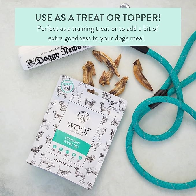 The New Zealand Natural Pet Food Co WOOF Air Dried Dog Treats - Chicken Wing Tip, High Protein - Small & Dog Treats, Natural, Topper - 1.76 oz