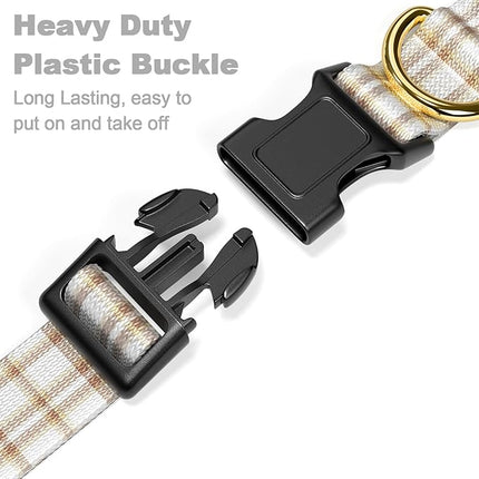 Rnivvi Dog Collar for Small Dogs, Cute Heavy Duty Adjustable Puppy Collar with Quick Release Buckle for Girl & Female, Pet Accessories for Walking Running, S Length 3/4" Width, White Tartan