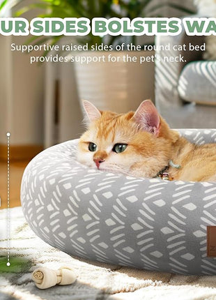 Cat Bed, 20In Dog Beds for Small Dogs, Calming Cat & Dog Beds for Indoor Pets, Pet Beds Comfortable Donut Round Ultra Soft (Grey Pattern, 20.0" L x 20.0" W x 6.5" Th)