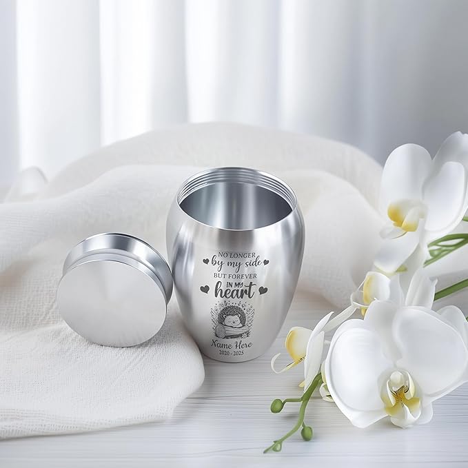 Artsy Woodsy Personalized Hedgehog Pet Memorial Cremation Mini Urn, Decorative Keepsake Small Urns for Ashes 2.56 inch, Remembrance Gifts for Pet Lovers in Loving Memory (05, 2.56x1.77)