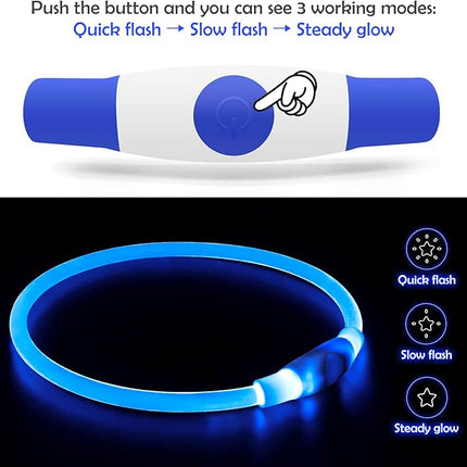 Light up Dog Collar, BSEEN USB Rechargeable Flash Dog Necklace Light, Pet Safety Collar Makes Your Beloved Dogs Be Seen at Night for Small Medium Large Dogs(Blue)