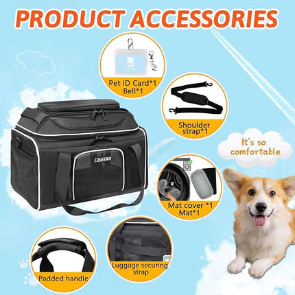 Petskd Top-Expandable Pet Carrier 18x13x9.5 Inches Southwest Airline Approved, Soft-Sided Carrier for Small Cats and Dogs with Locking Safety Zippers and Anti-Scratch Mesh(Black)