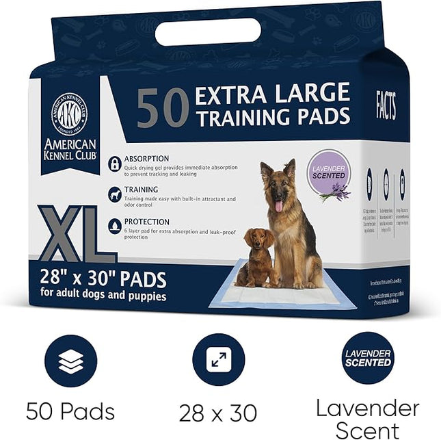 American Kennel Club Scented Puppy Training Pads with Ultra Absorbent Quick Dry Gel – 28 x 30 Pee Pads for Dogs - Lavender Scented - 50 Count