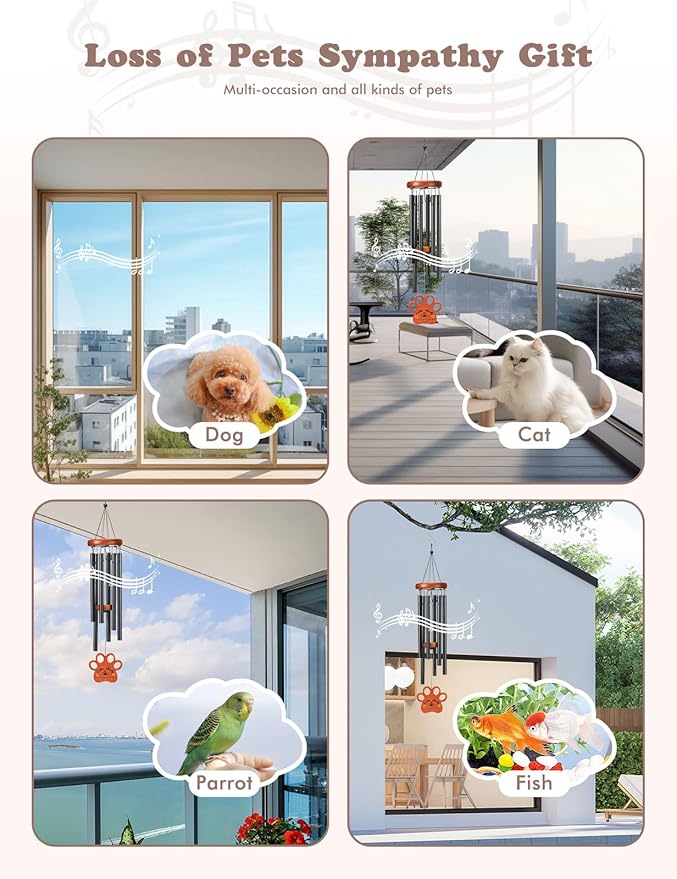 Dog Memorial Gifts for Loss of Dog, Pet Memorial Gifts for Dogs, 26'' Memorial Gifts Wind Chimes, Loss of Dog Sympathy Gift with Poem Card for Cat, Pet Remembrance Gift Dog for Garden, Patio